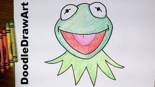 Drawing How To Draw Kermit the Frogs Face  Muppets  Step by Step drawing tutorial [upl. by Neffets]