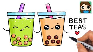 How to Draw Boba Tea Drinks Easy  Cute Pun Art [upl. by Auqenahc]