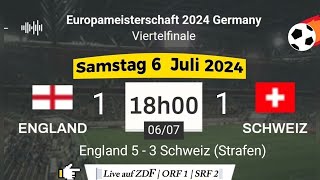 EURO 2024  England 1  1 Schweiz live auf ZDF  ORF 1  SRF 2 – 06072024 um 18 Uhr [upl. by Skelton574]