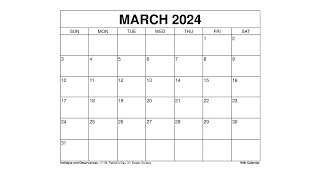 Free Printable March 2024 Calendar Templates With Holidays  Wiki Calendar [upl. by Aden184]