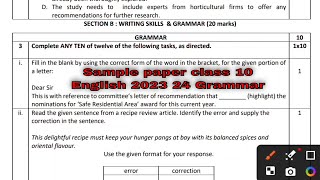 Sample paper class 10 english 202324 grammar [upl. by Yentruok]