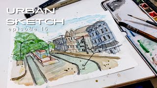 Street Sketch with Watercolor  Real time StepbyStep Tutorial [upl. by Japeth]