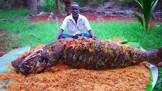 GIANT CATFISH MANDI RECIPE  MONSTER LEG BUTTER SPICY GRAVY  MUTTON BOTI FRY RECIPE  Village Style [upl. by Lonyer355]