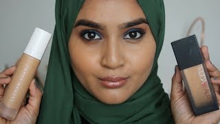 HUDA BEAUTY FAUX FILTER 340G VS FENTY BEAUTY 300 FOUNDATION Review  Swatches and Demo [upl. by Xonel607]