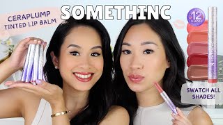 SOMETHINC CERAPLUMP TINTED LIP BALM Review  Full Swatch 12 Shades on 2 Skin Tones [upl. by Lezirg]