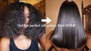 HOW TO SILK PRESS YOUR NATURAL HAIR AT HOME  FROM CURLY TO BONE STRAIGHT [upl. by Yecrad224]