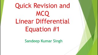 Linear Differential Equation  MCQ REVISION [upl. by Adnolehs883]