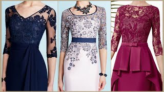 Classical Vintage 202223 Allover Alencon Lace Embroidered Bodice Peplum Style Sheath Mothers Dress [upl. by Nairda]