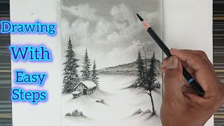 A winter nature landscape drawing step by step [upl. by Brand]