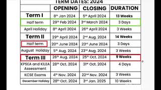 2024 OFFICIAL SCHOOL CALENDAR2024 term one to Three [upl. by Gard]