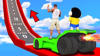 SHINCHAN AND FRANKLIN TRIED THE STEEPEST ROAD CLIMBING JUMP CHALLENGE IN GTA 5 [upl. by Olia]