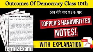 Outcomes Of Democracy Notes of Class 10th with Explanation  Toppers Handwritten Notes with PDF [upl. by Calida]