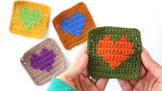 Crochet Easy Heart Square For Blankets And Bags [upl. by Sheply692]