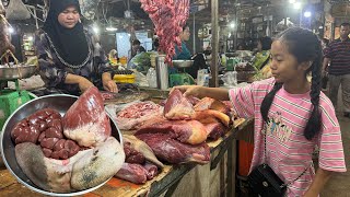 Market show  Chef pich buy beef heart kidney tongue meat and ingredients to cook with 2 recipes [upl. by Dryden301]