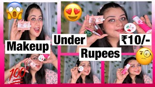 Makeup Under Rupees ₹10  Cheapest Makeup Rupees 10 Makeup Challenge 🧐 [upl. by Nylarahs]