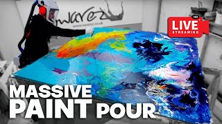 POURING PAINT on a MASSIVE canvas  Live [upl. by Revlis575]