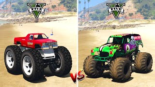 GTA 5 MONSTER JAM TRUCK GRAVE DIGGER vs BIGFOOT MONSTER TRUCK  WHICH IS BEST [upl. by Garvy]