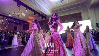 AMAZING Indian Wedding Dance Performance  Bride Squad Performs at Reception at 5 Star London Hotel [upl. by Htiduy]