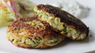 Zucchinibratlinge mit Tzatziki Rezept  Zucchini Patties with Tzatziki Recipe  ENG SUBS [upl. by Eceinal]