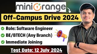 Minorange Off Campus Drive 2024  Test Date 12 July 2024  Immediate Joining Syfe Hiring 20242026 [upl. by Spanjian]