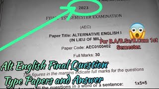 Alt English Question Type Papers and Answer For Class BABScBCom 1st Semester 2023 alt [upl. by Norod]