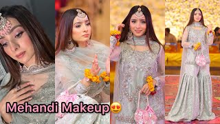 Mehandi Makeup Tutorial  Makeup With Sea Green amp Pink Dress  Wedding Guest Look 🔥 [upl. by Tapes415]