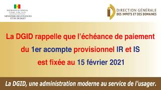 La DGID Rappelle Que L‘échéance De Paiement Du 1er Acompte Provisionnel Est Fixée Au 15 Février [upl. by Nallak691]