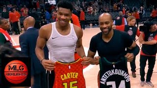 Giannis Antetokounmpo amp Vince Carter Swap Jerseys  Bucks vs Hawks [upl. by Shedd525]