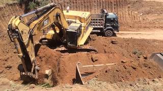 Three Caterpillar 365C Excavators Working By Side [upl. by Specht]