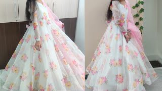 Umbrella gown cutting and stitching party wear long frock designumbrella frock cuttingorganzagown [upl. by Ahtan291]