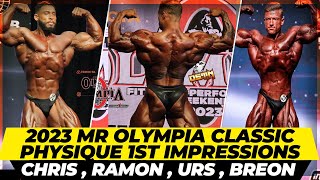 2023 Mr Olympia classic physique prejudging 1st impressions  Chris Bumstead on point  Ramon vs Urs [upl. by Egag]