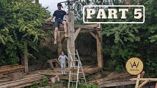 Frames together 10x10 Timber frame cabin  Part 5  woodworking [upl. by Anaitak]