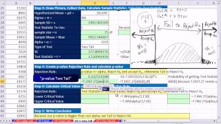 Excel 2013 Statistical Analysis 59 2 Tail Mean Hypothesis T Test Pvalue amp Critical Value [upl. by Anirtek]