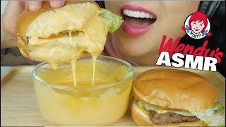 ASMR WENDYS Daves single BURGER  CHEESE SAUCE EATING SOUNDS  SASASMR [upl. by Errick249]