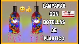 LAMPARA CON BOTELLAS DE PLASTICO ESTILO VITRAL [upl. by Ellynn]