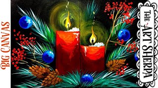 LARGE CANVAS Holiday Floral Easy Acrylic painting tutorial step by step Live Streaming [upl. by Giselbert678]