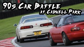 90s Car Battle at Cadwell Park DC2 v P10 v MX5 [upl. by Oivaf]