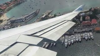 Wing view rigth turn KLM 747 take off from St maarten [upl. by Anwahsed]