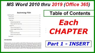 How to INSERT an EACH CHAPTER Table of Contents  Word 2010 thru 2019 [upl. by Ameh]