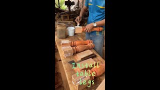 Wood Art  Install table legs woodworking woodart [upl. by Laehplar339]