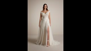 Modernes Brautkleid für Curvy Brides mit Carmenkragen und geschlitztem Rock bridetobe [upl. by Woodson436]