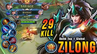 SAVAGE  29 Kills New Zilong One Hit Build and Emblem  Build Top 1 Global Zilong  MLBB [upl. by Neraj]