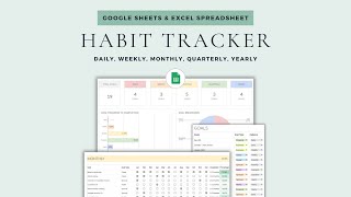 Digital Habit Tracker Google Sheets Template amp Excel Spreadsheet  Goal Tracker [upl. by Jourdain789]