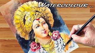 🎨 Watercolour Durga Devi Painting Step by Step दुर्गा माता पेंटिंग [upl. by Bjork]