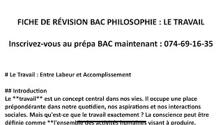 LE TRAVAIL  Fiche de revision PHILO BAC [upl. by Turnheim]