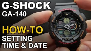 GShock GA140  Setting Time and Date Tutorial [upl. by Mackay579]