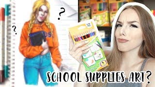 Can you make ART with CHEAP SCHOOL SUPPLIES 📚BACK TO SCHOOL CHALLENGE📚 [upl. by Eitsym870]