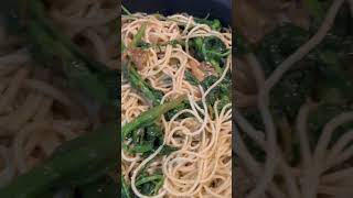 Linguini with sautéed broccoli rabe steamed broccoli spinach garden zucchini basil  garlic [upl. by Mureil]