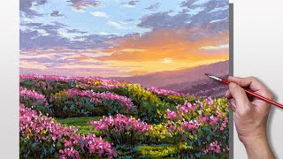 Acrylic Painting Sunset Flower Field [upl. by Yukio545]