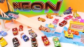 2014 Cars 2 Neon Nights Track Set Disney Pixar Metallic Finish Lightning McQueen and Taia Decotura [upl. by Pelpel]